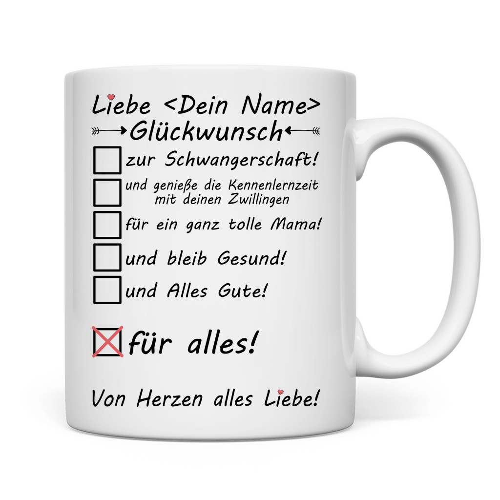 Glückwunsch zur Geburt | von Zwillingen Geschenk Tasse rückseite