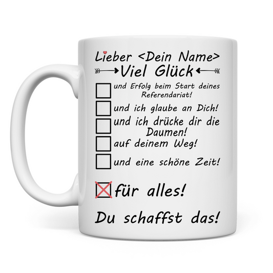 Glückwünsche zum Start Referendariat Geschenk Mann Tasse
