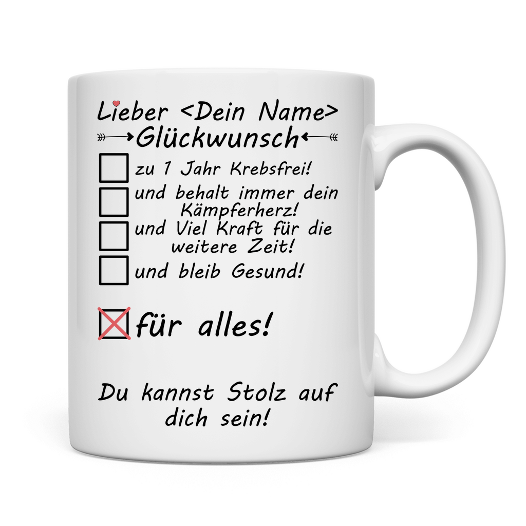 Krebsfrei | Krebs Frei 1 Jahr | Geschenk Mann Tasse rückseite