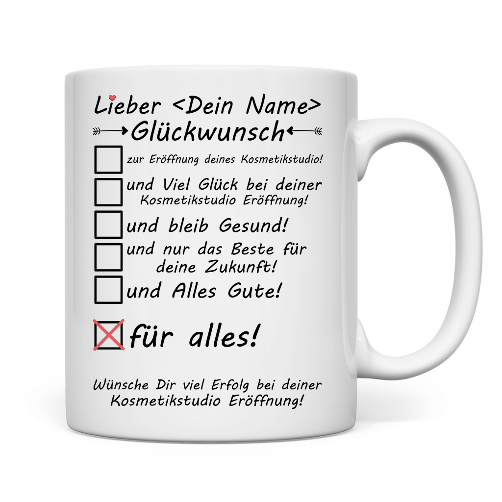 Kosmetikstudio Eröffnung | Geschenk Mann Tasse Glückwunsch rückseite