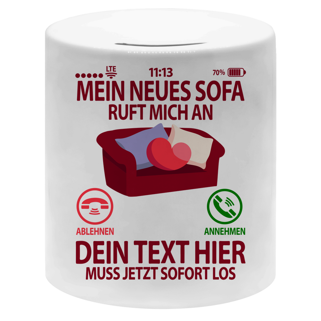 Neues Sofa sparen | Geldgeschenk | Spardose ruft an