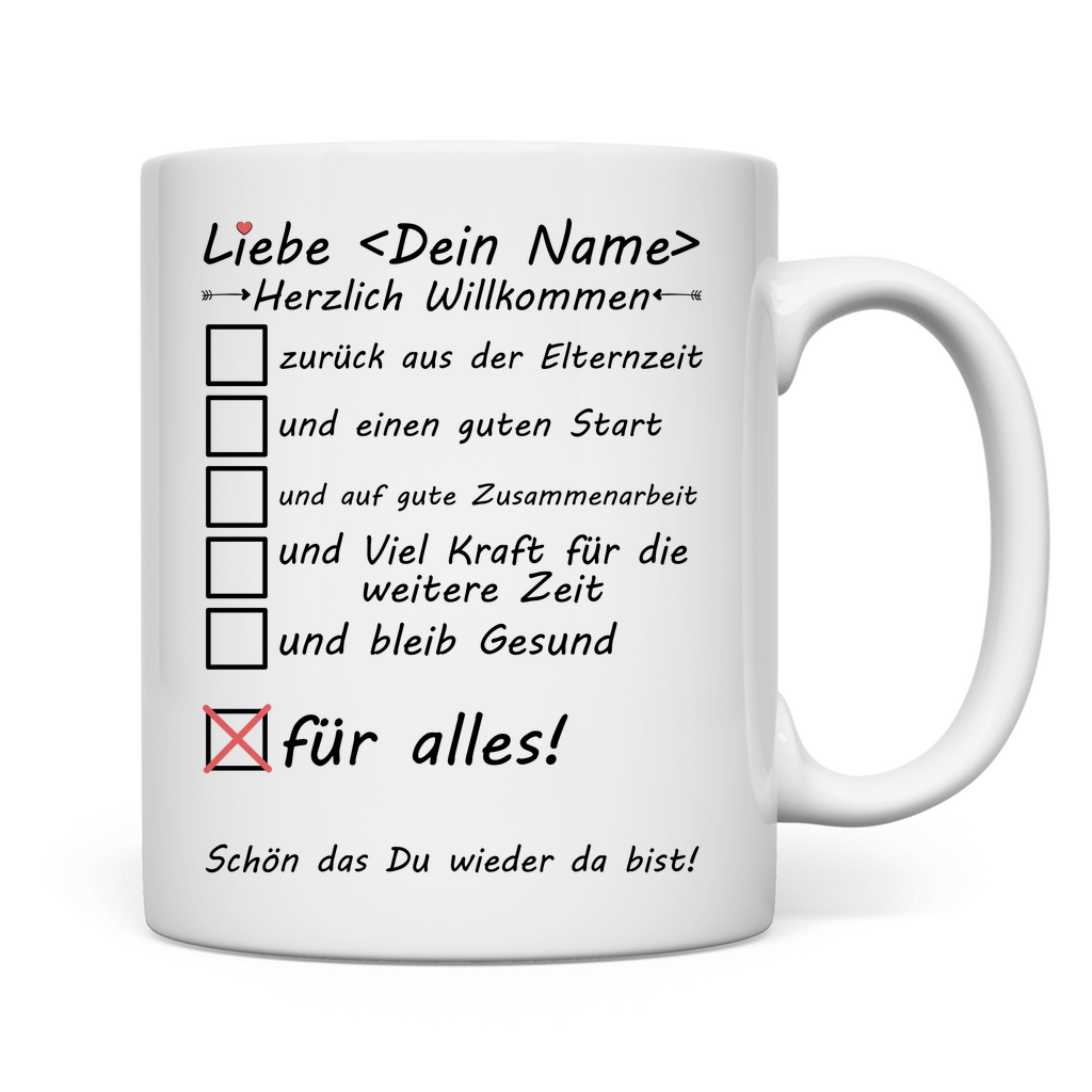 Wiedereinstieg nach Elternzeit | Job | Kollegin Geschenk Tasse rückseite