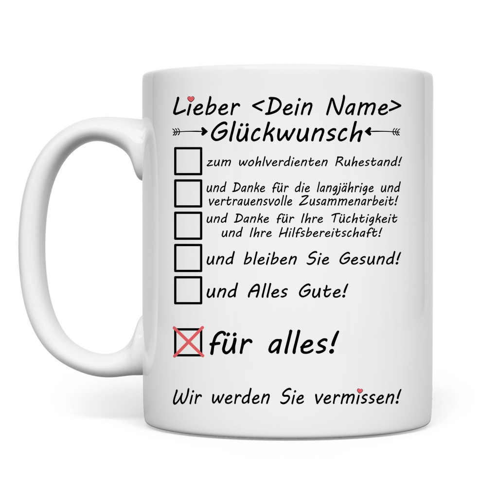 Arbeitskollegen verabschieden in Rente | Geschenk  Tasse Glückwunsch