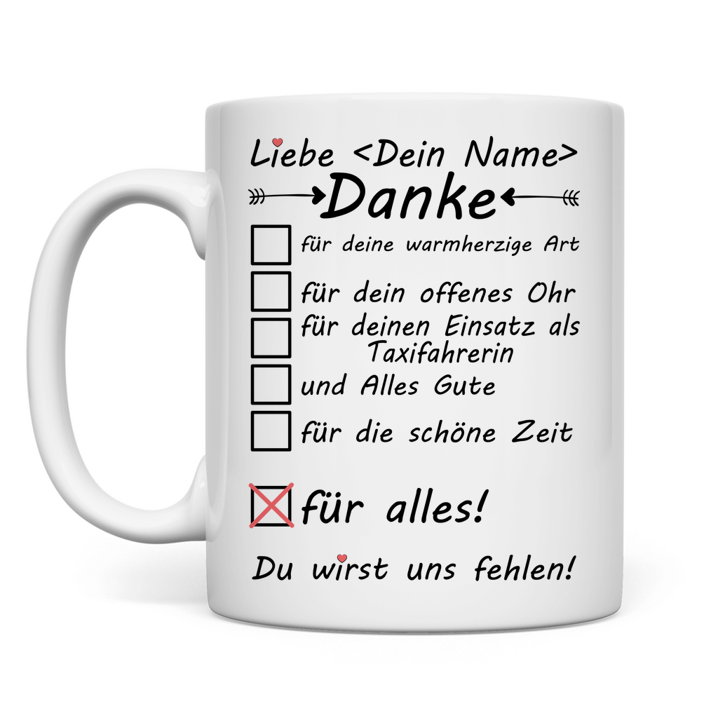 Taxifahrerin Geschenk | Danke zum Abschied  Tasse