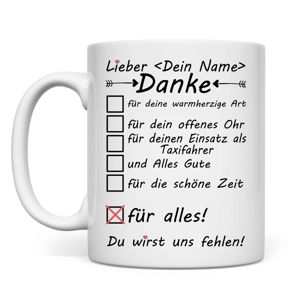 Bester Taxifahrer | Abschied danke Geschenk  Tasse