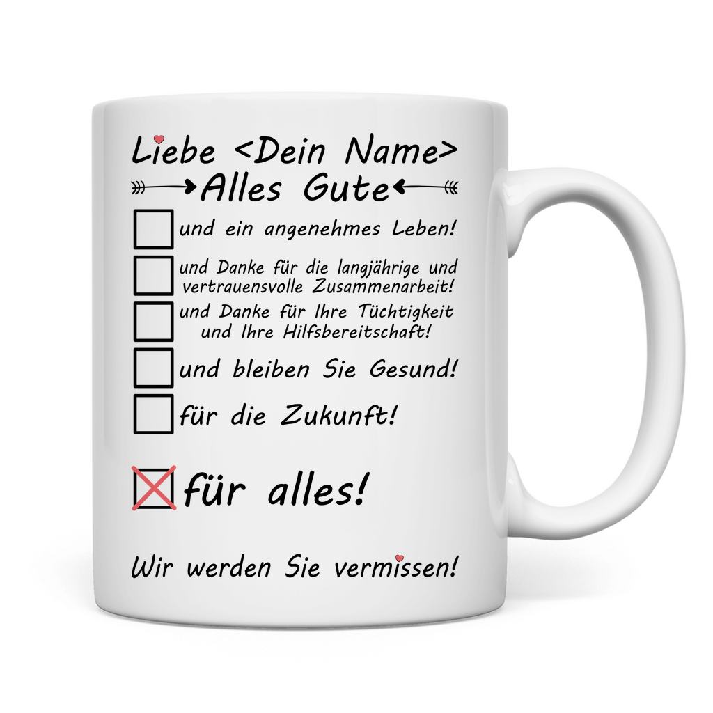 Kollegin Alles Gute | Zukunft wünschen | Tasse Geschenk rückseite