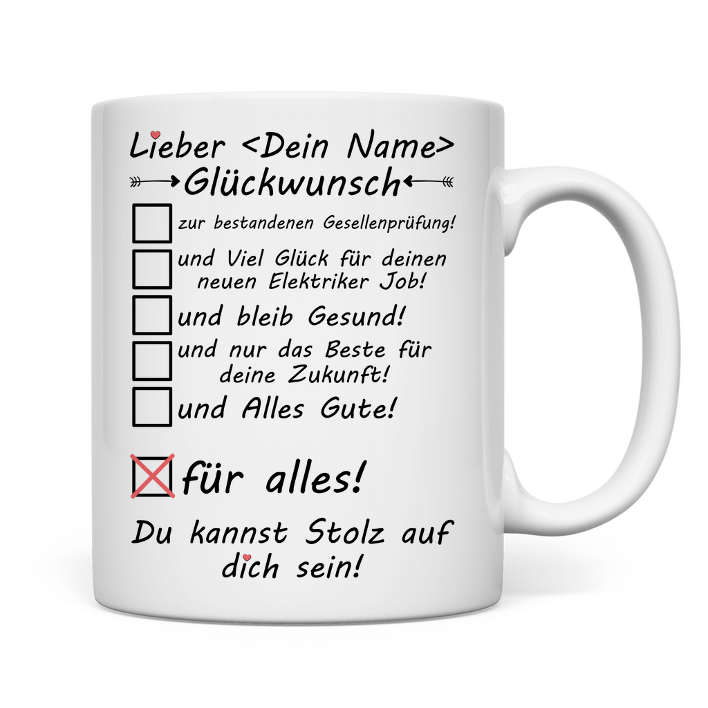 Elektriker | Gesellenprüfung | Glückwunsch | Tasse Geschenk Rückseite