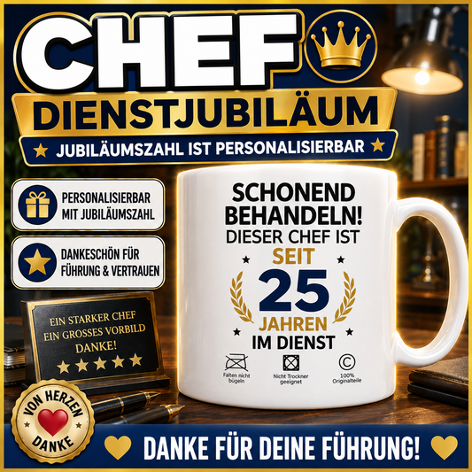 Geschenk zum 25 jähriges dienstjubiläum chef. Personalisierte Tasse mit Wunschjubiläumszahl