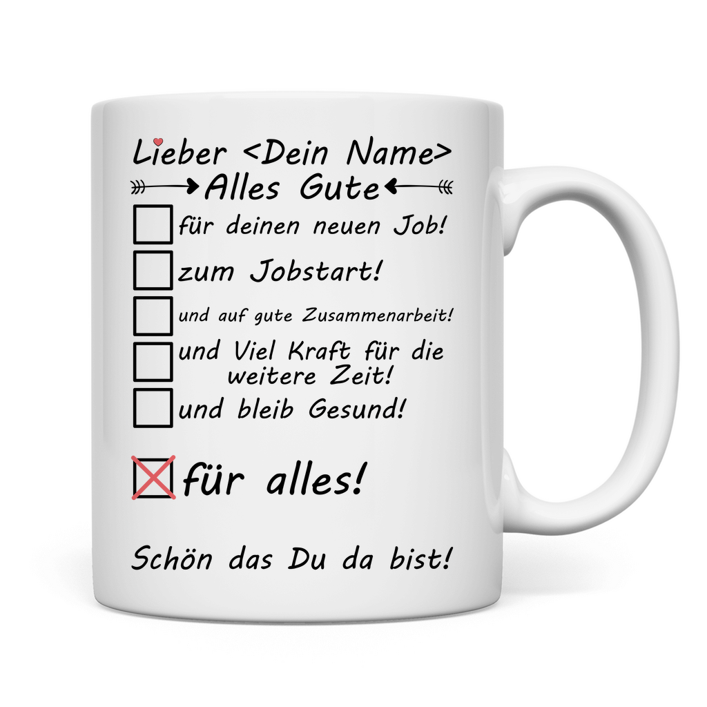 Glückwünsche zum Jobstart | Geschenk Kollege Tasse rückseite