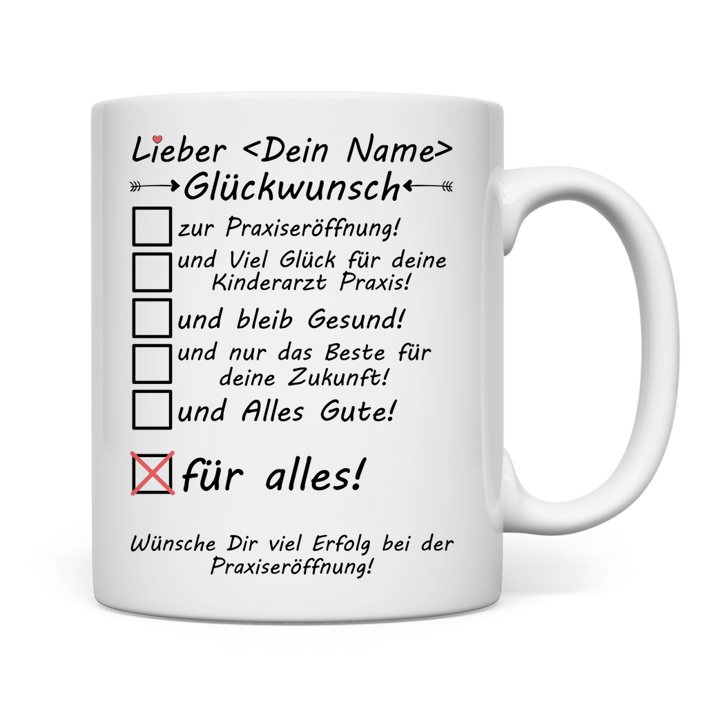 Kinderarzt | Geschenk zur Praxiseröffnung glückwunsch tasse rückseite