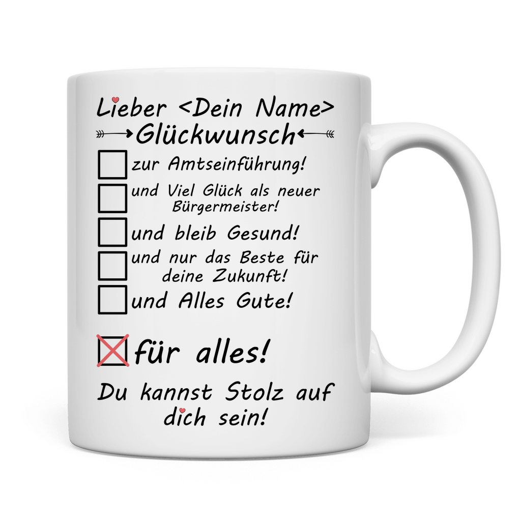 Glückwünsche zur Amtseinführung Bürgermeister | Geschenk Tasse rückseite