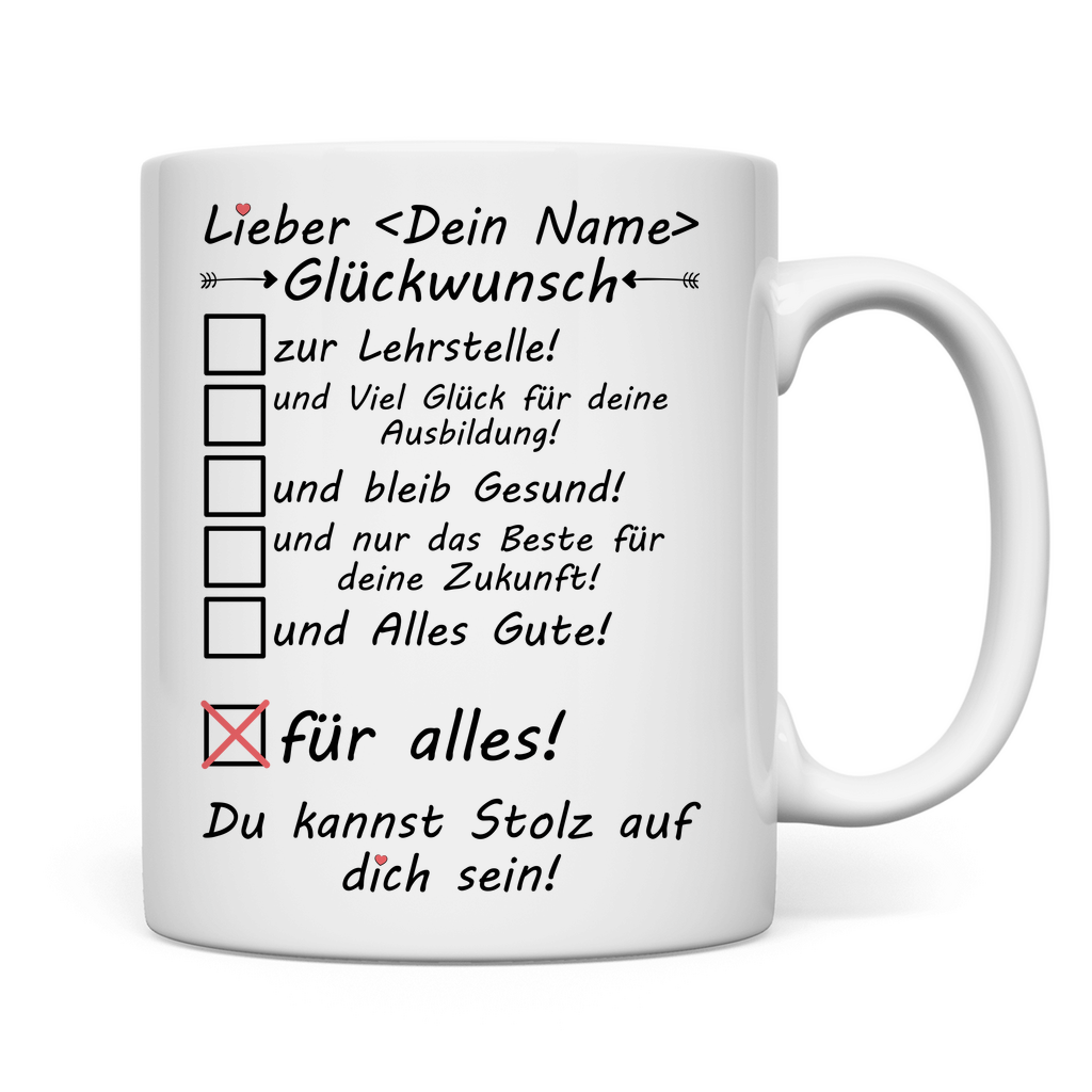 Herzlichen Glückwunsch zur Lehrstelle | Geschenk  azubi tasse rückseite