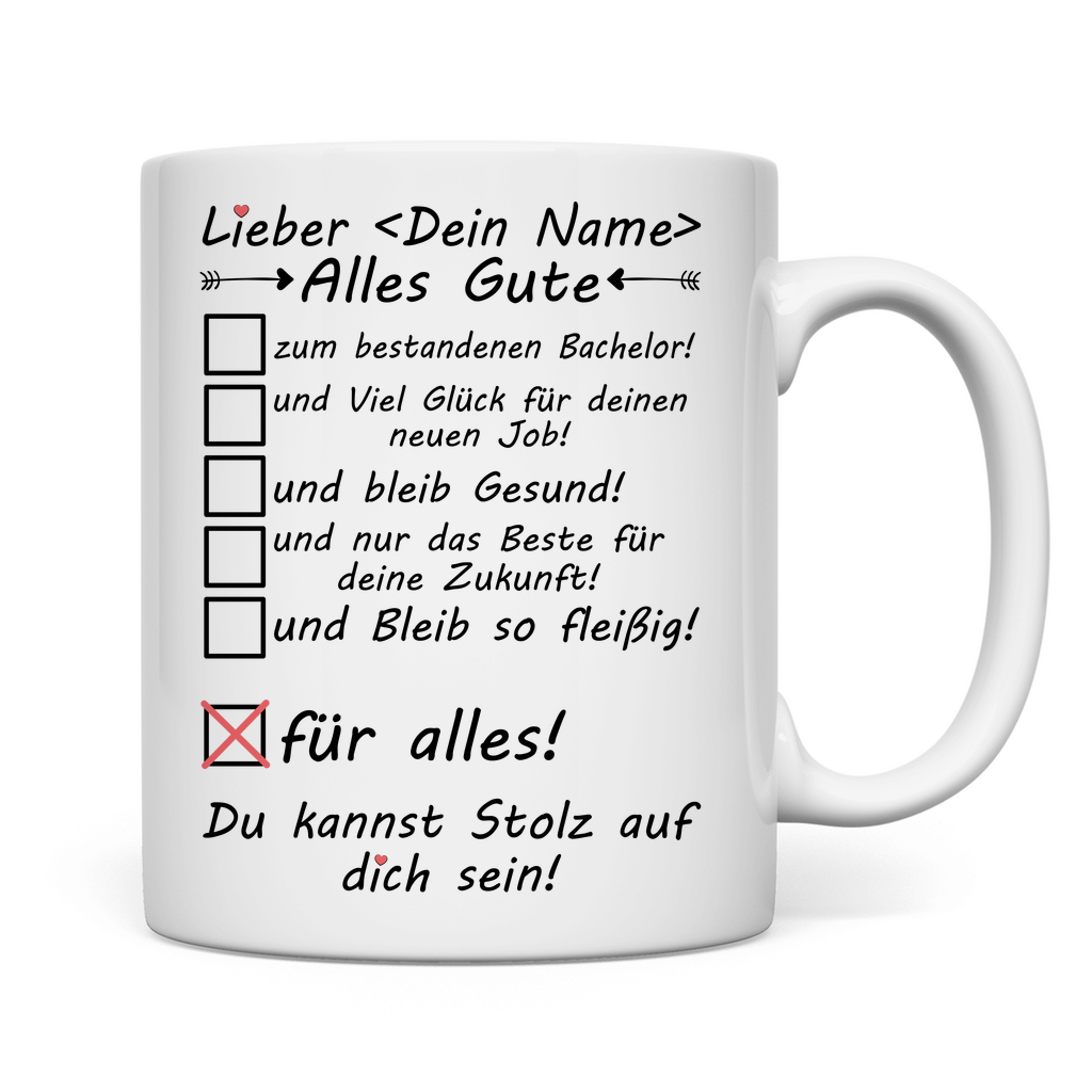 Alles Gute zum Bestandenen Bachelor | Tasse  Geschenk Mann rückseite