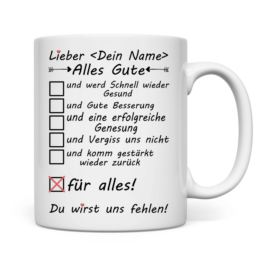 Genesungsgeschenk Kollege | Alles Gute | Tasse geschenk rückseite