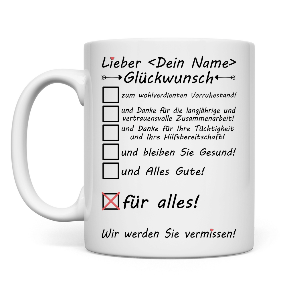 zum Vorruhestand Geschenk | Mann | Tasse Glückwunsch