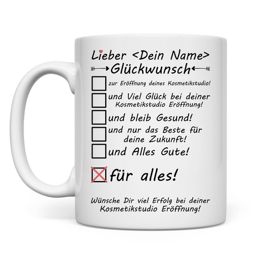Kosmetikstudio Eröffnung | Geschenk Mann Tasse Glückwunsch