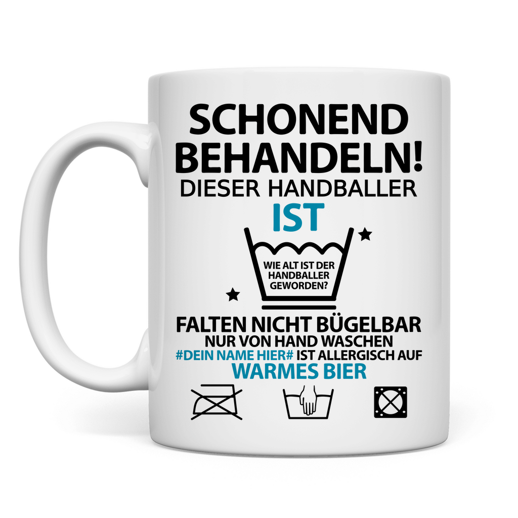 Personalisierte Tasse für Handballer zum 50. Geburtstag – mit Namensdruck