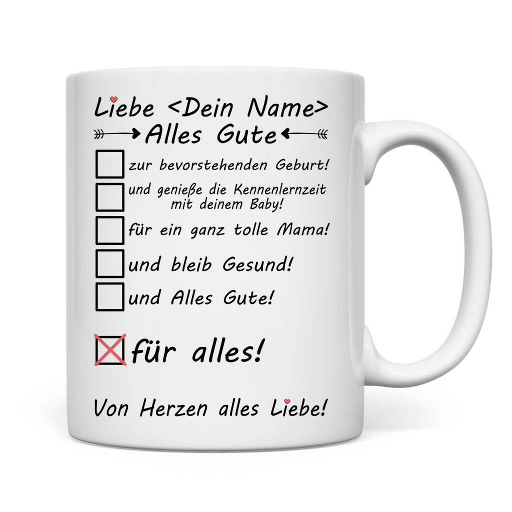 Alles Gute für die Bevorstehende Geburt | Geschenk  Tasse Kollegin rückseite