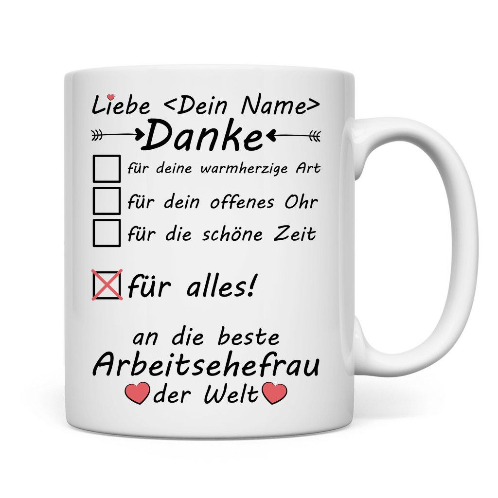 Beste Arbeitsehefrau der Welt | Geschenk Tasse Danke für Alles rückseite