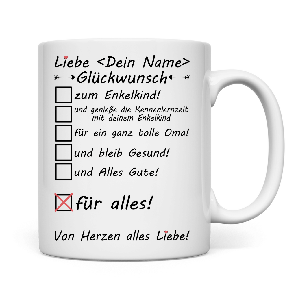 Freundin die Oma geworden ist | Geschenk Tasse Glückwunsch rückseite