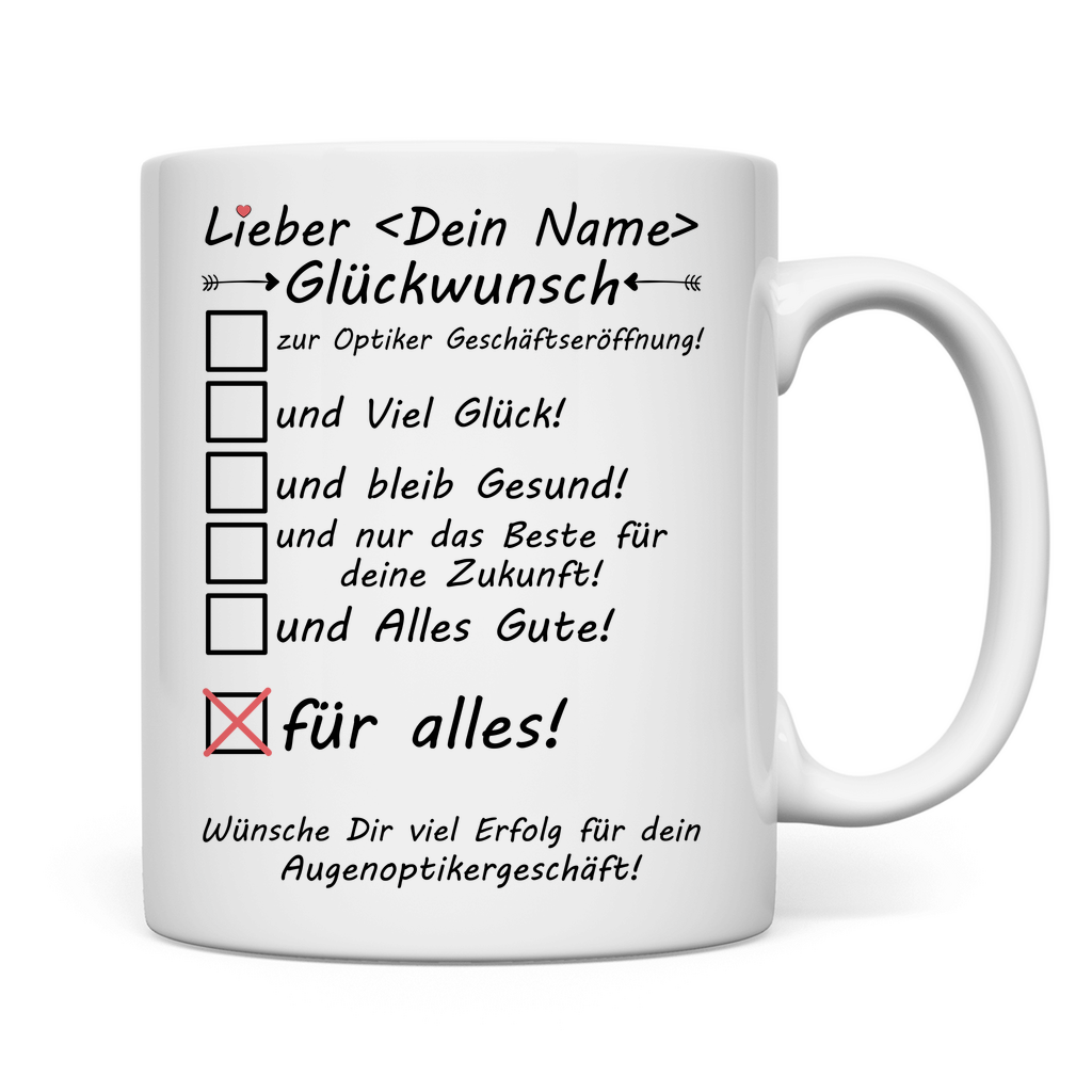 Optiker Geschäftseröffnung | Geschenk | VMann Tasse Glückwunsch rückseite