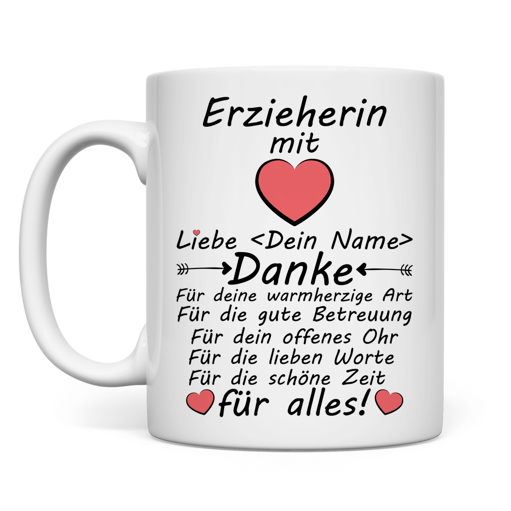 Danke an Erzieherin | Tasse mit Namens Text  Geschenk