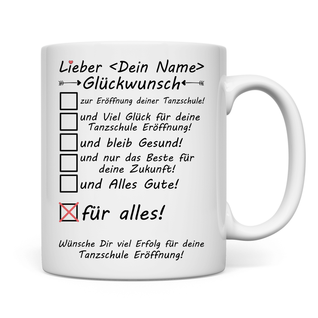 Tanzschule Eröffnung | Geschenk Mann Tasse Glückwunsch rückseite