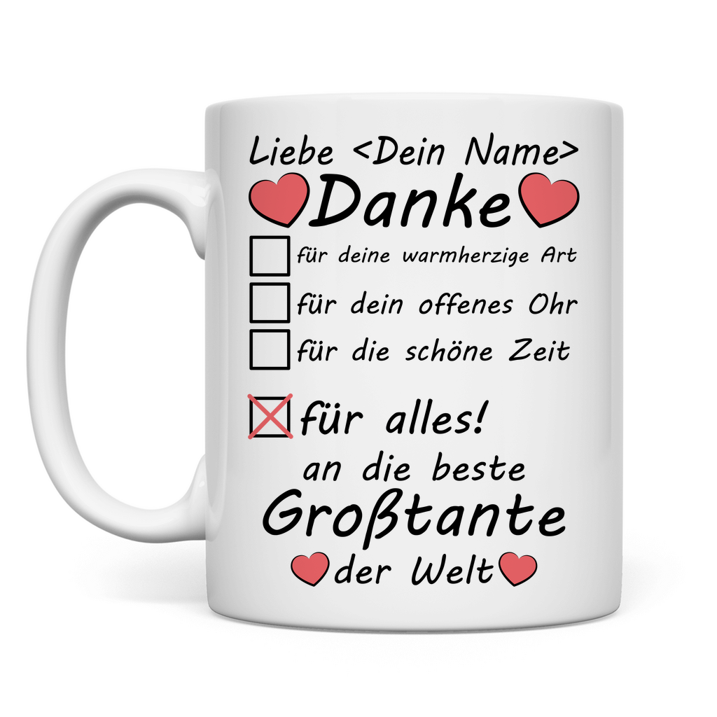 Beste Großtante Geschenk | Danke für Alles Tasse