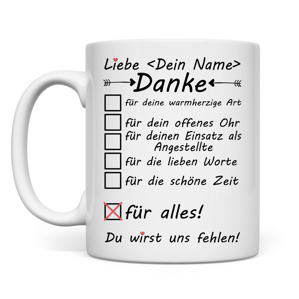 Angestellte | Abschiedsgeschenk mit Herz Tasse mit Namen