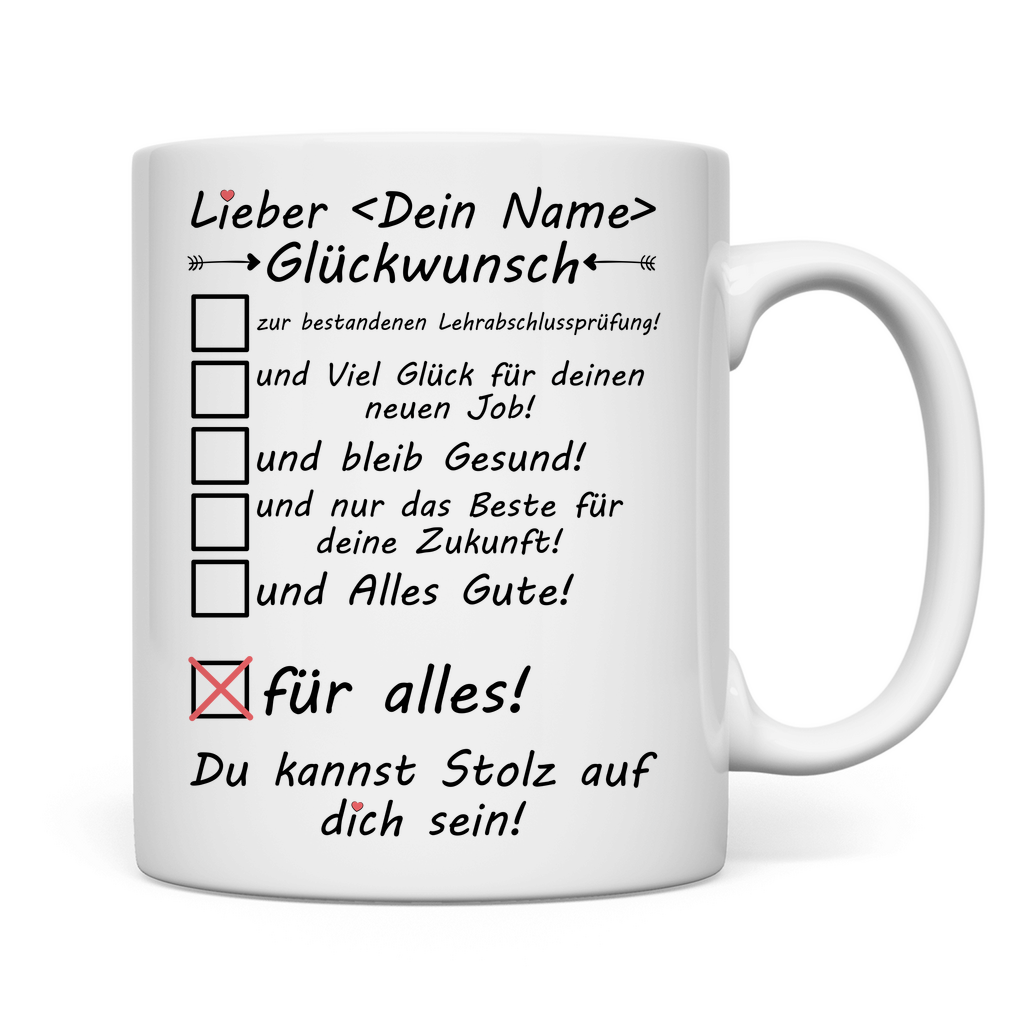 Glückwunsch zur bestandenen Lehrabschlussprüfung | Geschenk Mann Tasse Azubi