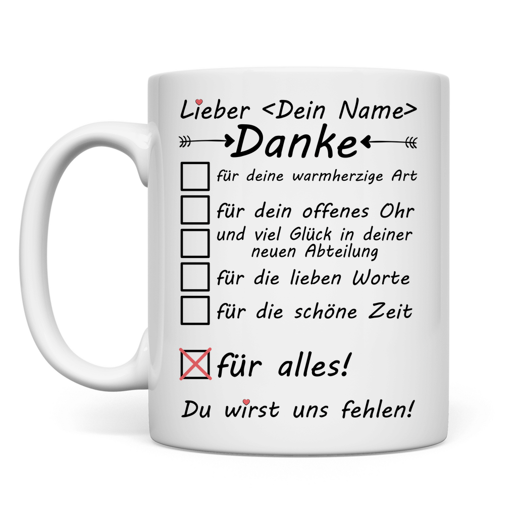 Wechsel in neue Abteilung | Arbeitskollege Tasse Geschenk