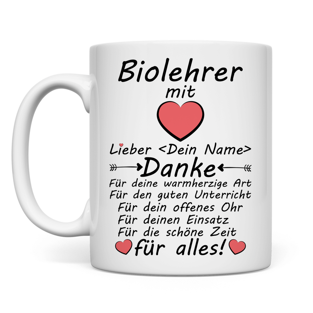 Biolehrer Abschiedsgeschenk | zum Abschied Danke für Alles Tasse mit Herz