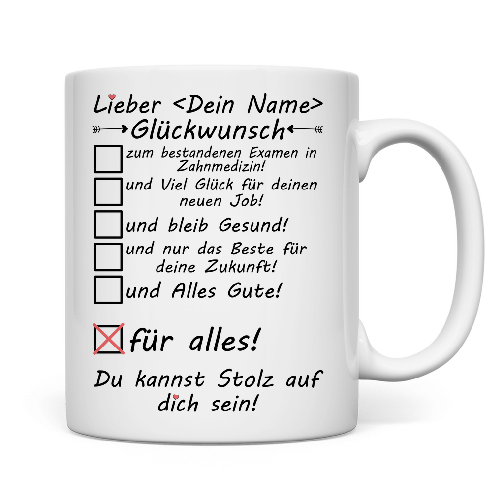 Zahnarzt Examen | Glückwünsche | Geschenk Tasse rückseite