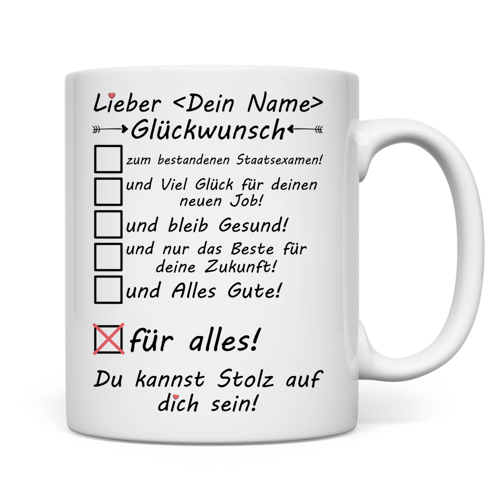 Staatsexamen bestanden Glückwünsche | Geschenk Mann Tasse rückseite