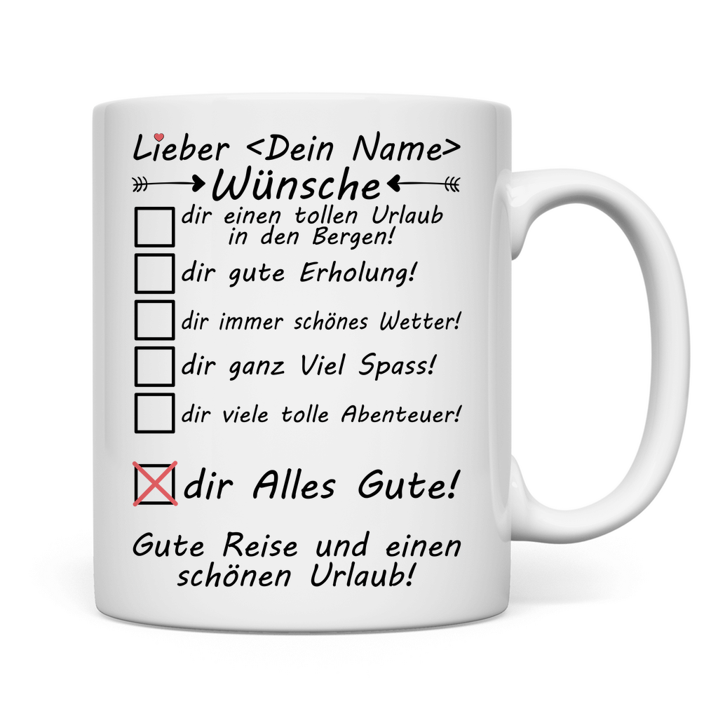 Schönen Urlaub in Bergen wünschen | Tasse Mann Geschenk rückseite