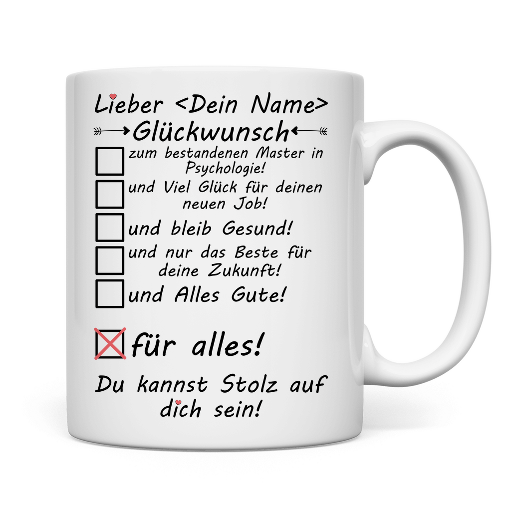 Master Psychologie Bestanden | Geschenk  Mann Tasse rückseite