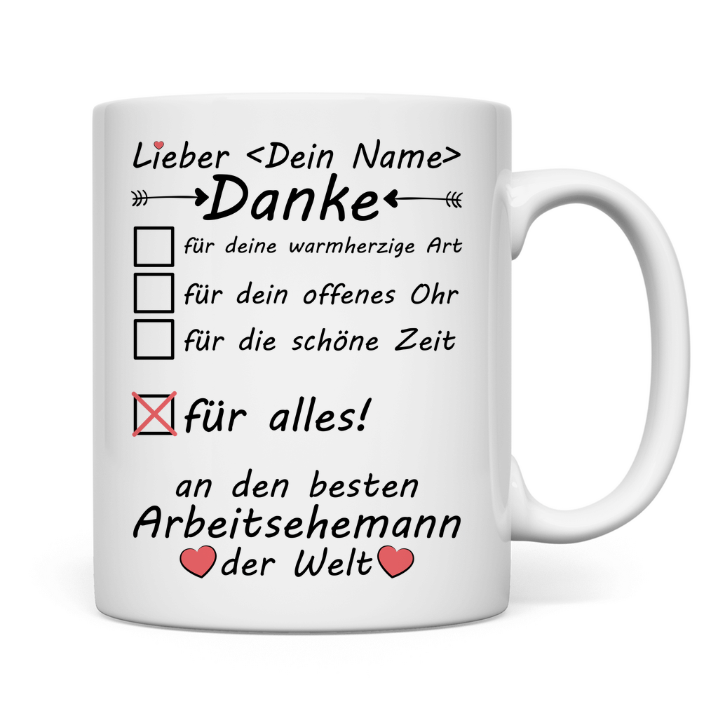 Bester Arbeitsehemann  der Welt | Danke für Alles Tasse Geschenk rückseite