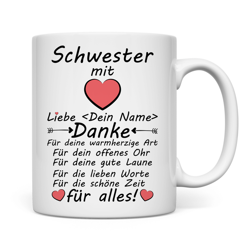 Unbiologische Schwester | Geschenk mit Herz Tasse rückseite