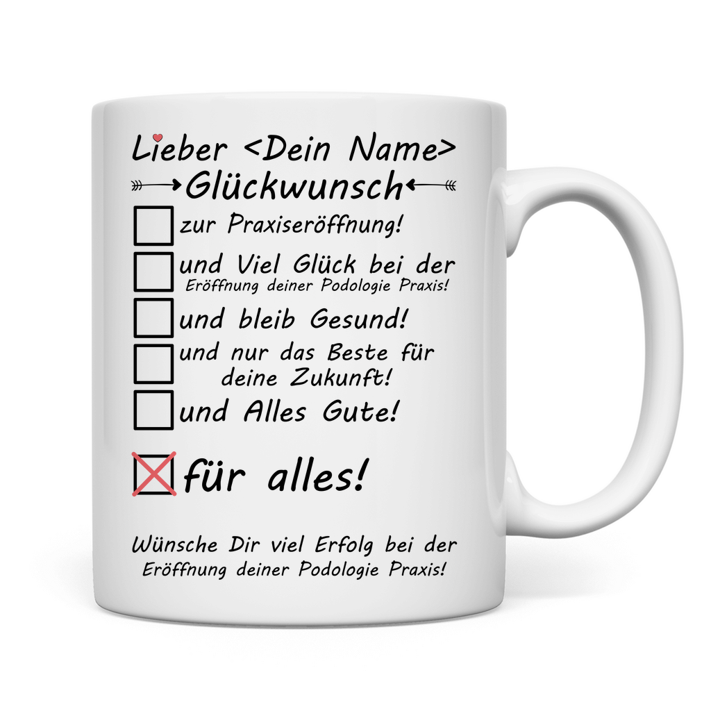 Podologie Praxiseröffnung | Glückwunsch Geschenk Tasse Mann rückseite