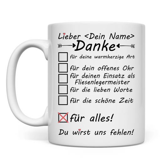 Fliesenlegermeister | Geschenk als Abschiedsgeschenk Tasse
