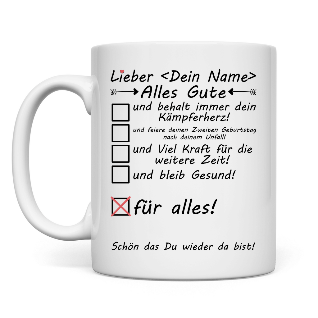 Zweiter Geburtstag nach Unfall | Geschenk Mann Tasse
