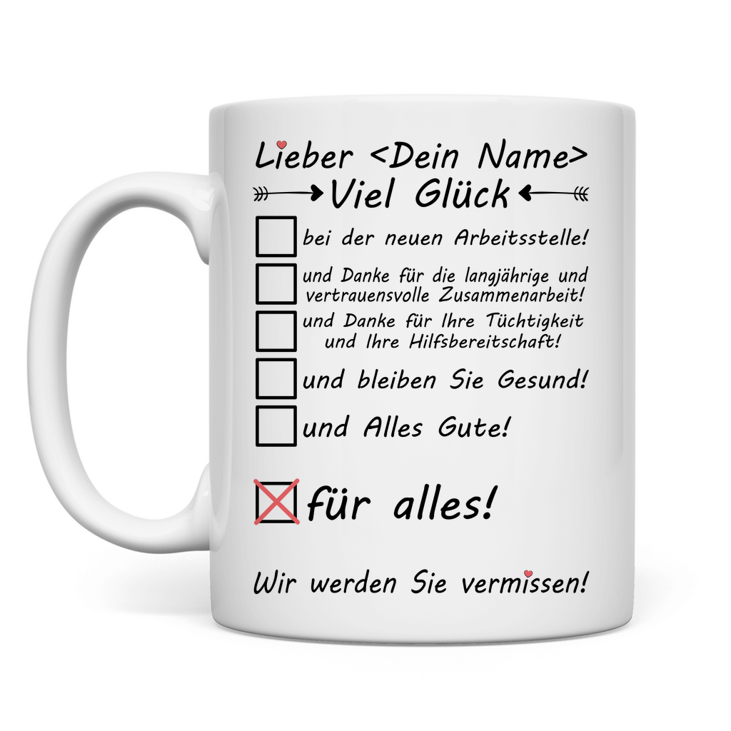 Glückwünsche zum Wechsel Arbeitsstelle | Geschenk Kollege Tasse