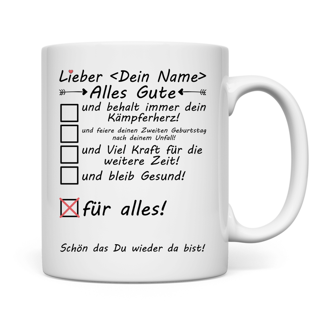 Zweiter Geburtstag nach Unfall | Geschenk Mann Tasse rückseite