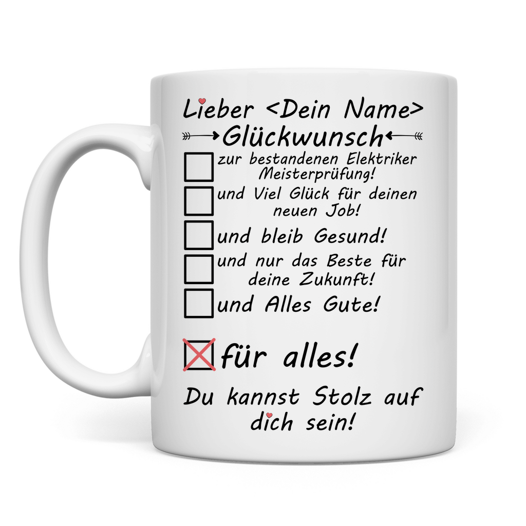 Glückwünsche zur bestandenen Meisterprüfung Elektriker Tasse geschenk