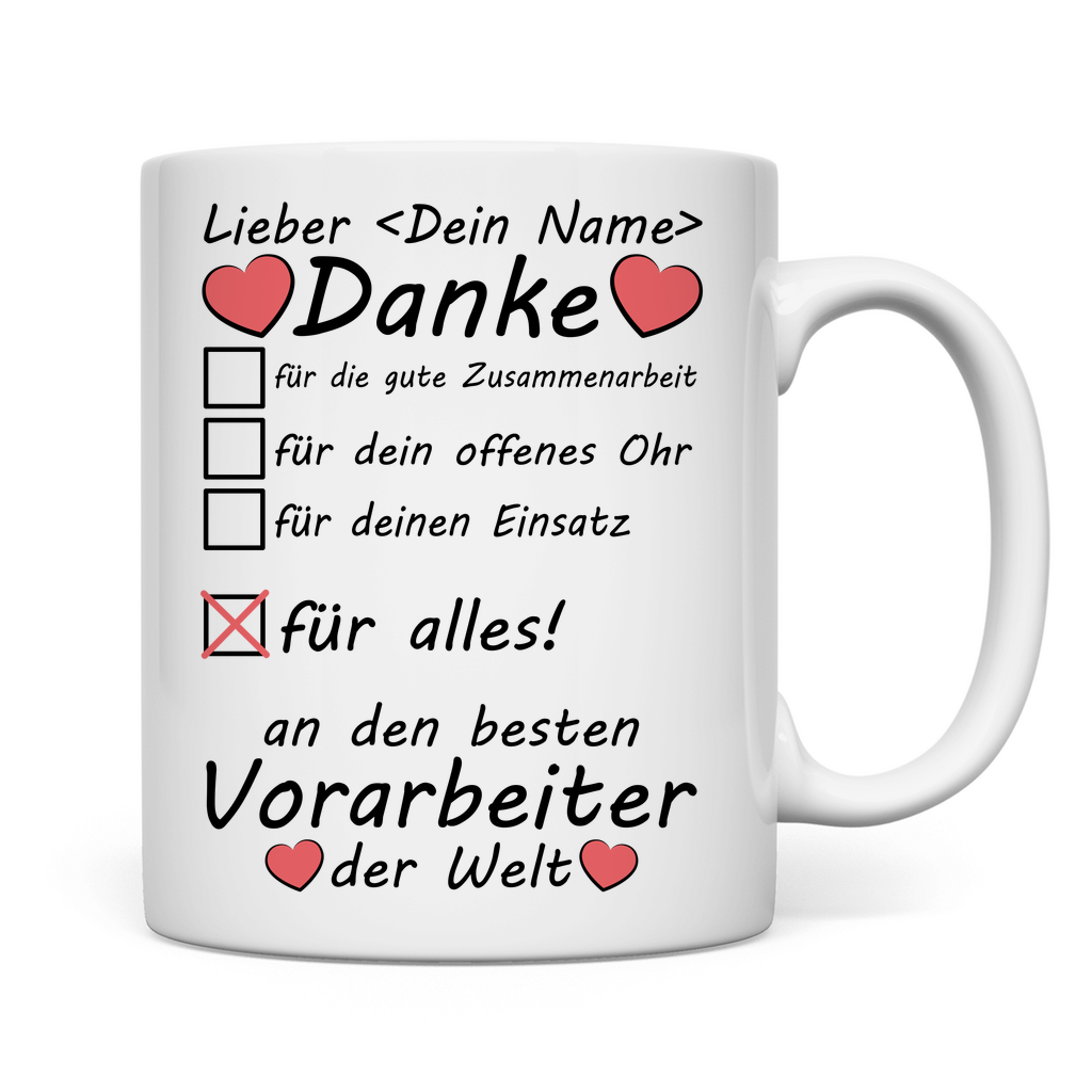 Bester Vorarbeiter | Geschenk | Tasse Danke geschenk rückseite