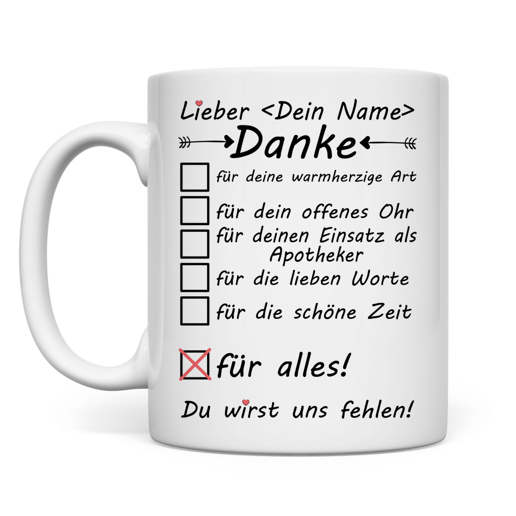 Apotheker Geschenk | Danke für Alles tasse