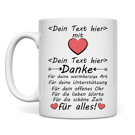 Weisse Keramiktasse mit Namensdruck fuer Schulassistenz zum Abschied als Dankeschoen Geschenk zum Schuljahresende, fuer den letzten Arbeitstag, bei Schulwechsel oder zur Verabschiedung