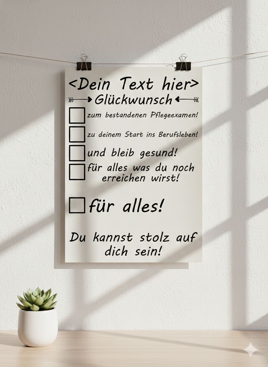Pflegeausbildung, bestanden personalisiertes A3 Poster Hochformat, Anerkennung Gesundheits Krankenpflege