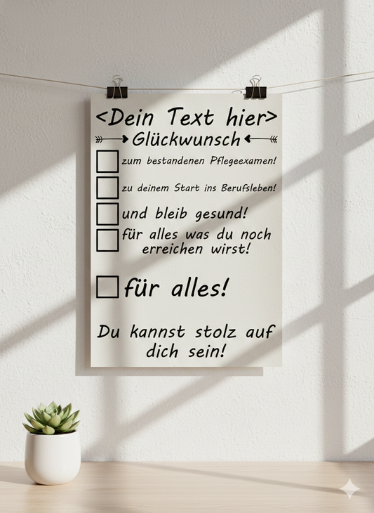 Pflegeausbildung, bestanden personalisiertes A3 Poster Hochformat, Anerkennung Gesundheits Krankenpflege