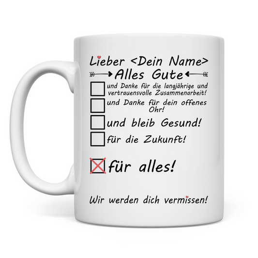 Personalisierte Tasse zum Abschied des Chefs – Geschenk mit Namensdruck